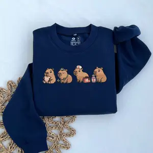 Capybara Nurse Embroidered Sweatshirt, Funny Holiday Vet Nurse Animal Embroidered Sweatshirt