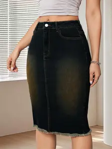 Women's Denim Skirt, Fashion Casual Knee Length Skirt for Daily Outdoor Wear, Ladies Bottoms for Summer