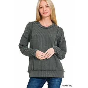 Mia Corded Pullover - Charcoal