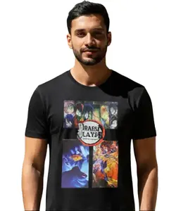 Unisex Black T-Shirt 100% Cotton Crew Neck Short Sleeve with Five Front Graphic Prints for Casual Wear Soft Breathable Knit Fabric Menswear Streetwear - Top, Garment