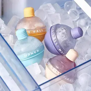 2.4 Inch Ice Ball Mold Set, 4pcs Silicone Ice Ball Trays with Lid, Round Ice Cube Molds for Cocktail, Easy Release Large Ice Balls, Ice Ball Maker
