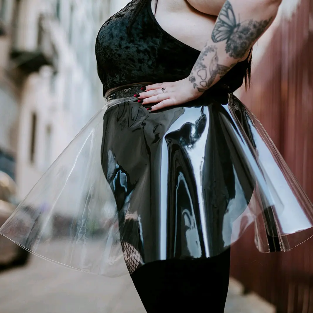 Clear Vinyl Skirt - Above Knee Length, Durable Vinyl Material, Stylish Design for Casual Outfits