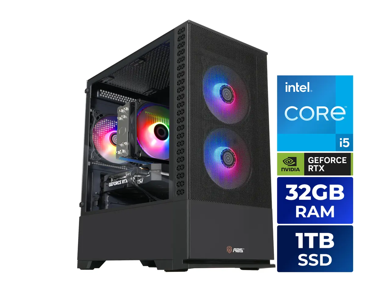 ABS Cyclone Aqua Prebuilt Gaming PC - Windows 11 - Intel Core i5-14400F - GeForce RTX 5060 - DLSS 4 - 32GB DDR4 3200 - 1TB M.2 SSD
