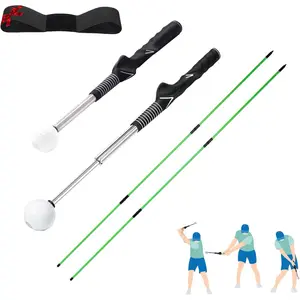 Retractable Golf Swing  Aid, Click Stick Golf Swing Trainer, Non-Slip Golf Grip, Golf Alignment Sticks & Arm Band, Indoor Outdoor Golf Practice Accessories for Golfers