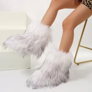 Women Winter Boots Warm And Comfy Mid-Length Snow Boots Furry Fluffy Round Toe Snow Boots Warm