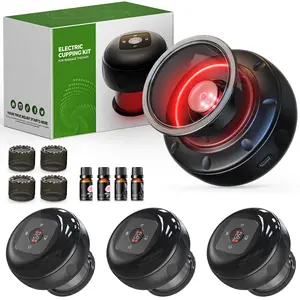 Smart Cupping Set 4 Pack Electric Cupping Device with Red Light Heated Massager 12-Level Suction Heat for Pain Relief Arms Legs Back Shoulders Thighs