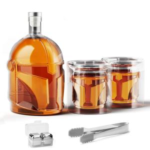 whiskey decanter set, 1 count helmet design whiskey decanter with 2 counts glasses & 4 counts ice stone & tongs, bar utensils for home bar, valentines gift for him