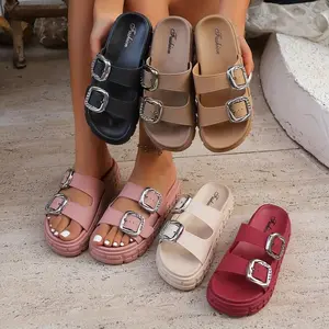 Women's Fashion Thick Sole Slide Sandals - 6 Colors Available, 4CM Comfort Sole, Cushioned Insole, Non-Slip, Indoor Outdoor Beach Slides for Spring Summer Fall