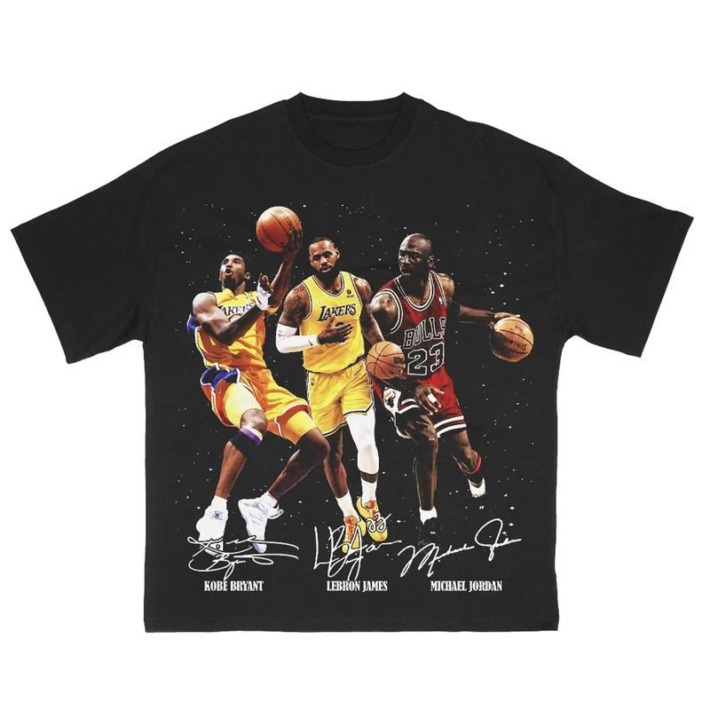 KB Lebron JM Jordan Casual Graphic Print Short Sleeve Crew Neck T-Shirt with Iconic Player Images Menswear Vintage God's Plan Cool Grandpa Grandma Nickname Anime Acid Washed Retro Heart Hands USA Mexico Flag Unisex boxy fit shirt hood ville