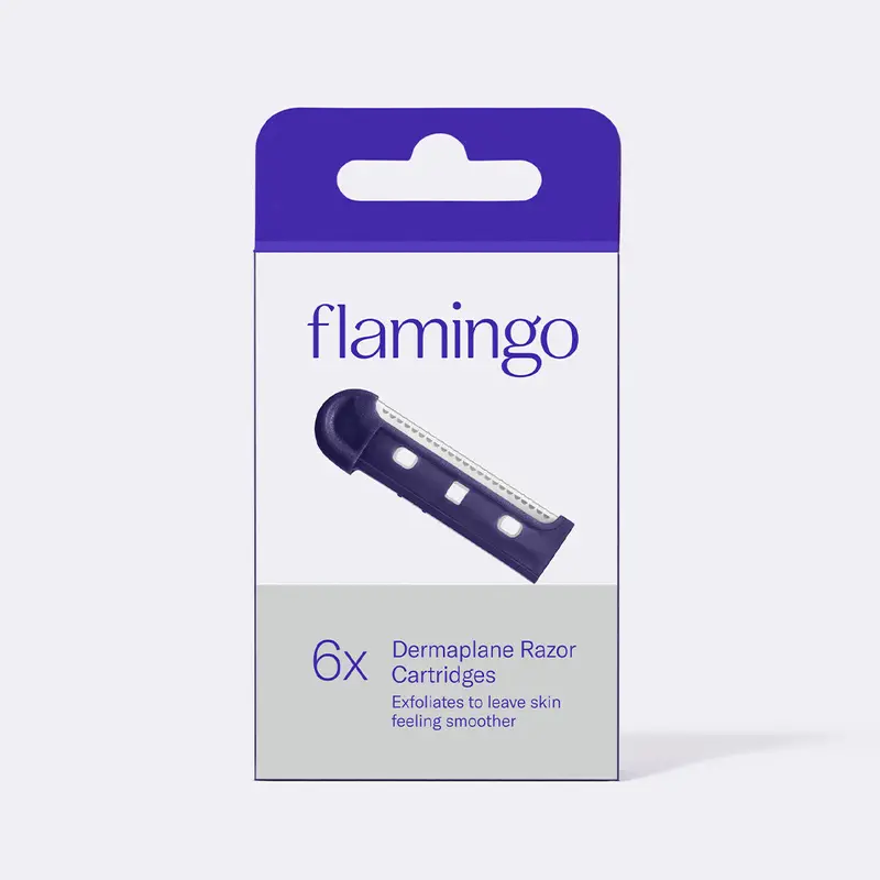 Flamingo Dermaplane Blades 6x Refills - Stainless Steel Japanese Blades for Facial Hair Removal and Exfoliation Skincare Gentle Pack Comfort Wax