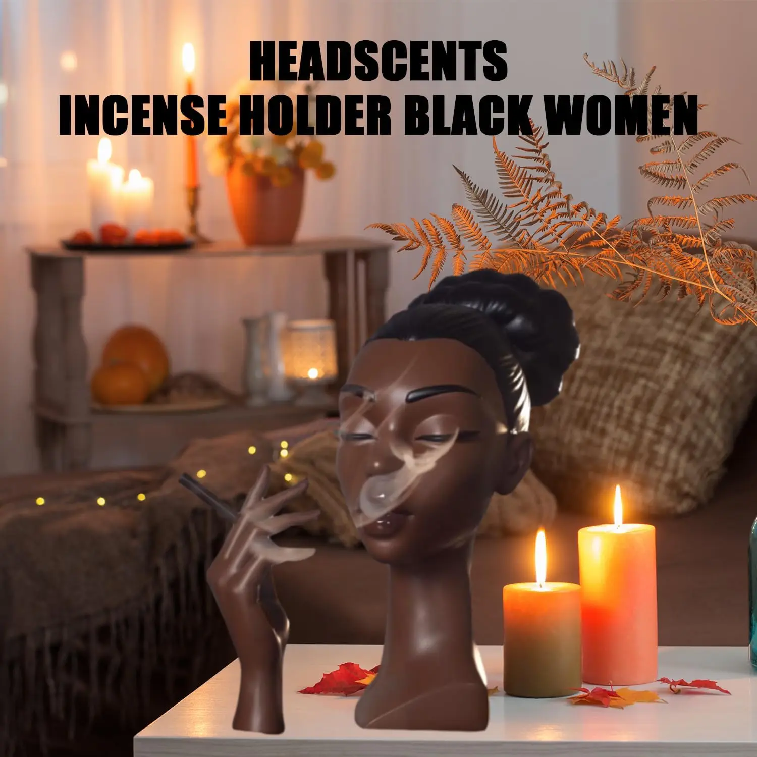 Women's Elegant Feminine Chic Solange Black Original Headscents Incense Burner (A) - 20cm Decorative Incense Fountain, Durable Home Fragrance Decor, Birthday Gift for Meditation Room, Alcohol-Free Smooth Aroma Diffuser for Work Use
