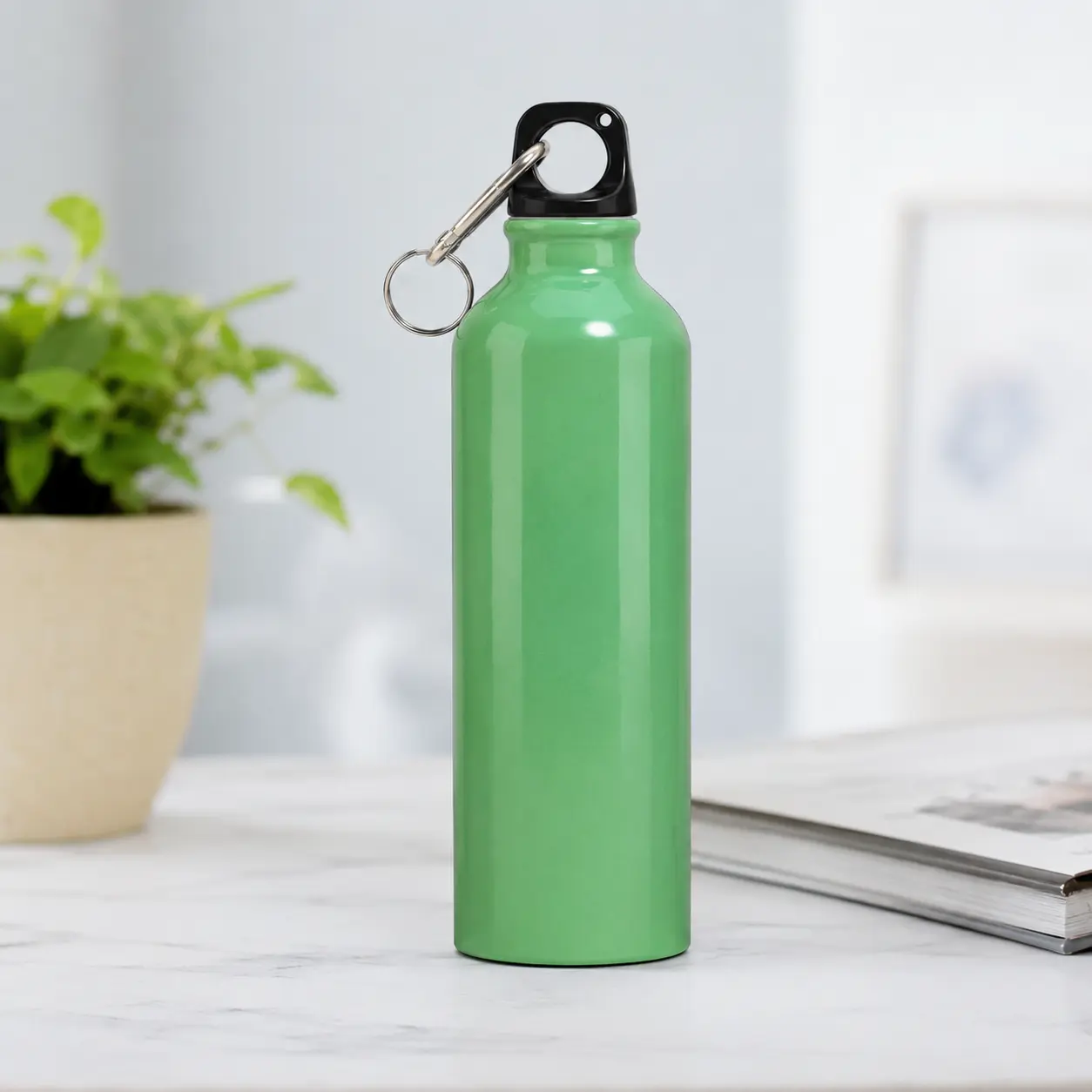 Portable Reusable 17oz Lightweight Aluminum Water Bottle Bulk Pack - Leak Proof, Outdoor Drinkware with Random Tone Green Aesthetic