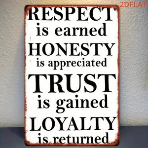 2D Flat - 2D Retro Wooden Wall Art Sign - "Respect Is Earned, Honesty Is Appreciated, Trust Is Gained, Loyalty Is Rewarded" - Country Style Office, Home