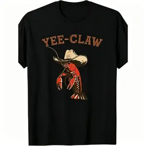Yee Claw! Funny Crawfish Cajun Seafood Festival T-Shirt - Vintage Louisiana Crawfish Boil Tee, Relaxed Fit Short Sleeve Shirt Suitable for All Seasons, Outdoor Activities & Cajun Themed Parties