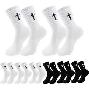 2/5Pairs Christian Cross Prayer Socks for Husband and Wife, Inspirational Stockings with Cross Design for Birthday Christmas Easter Gift Giving, Breathable Soft Stretch Comfort Fit, Faith Based Wear for Family, Top Choice Couple Christian Socks