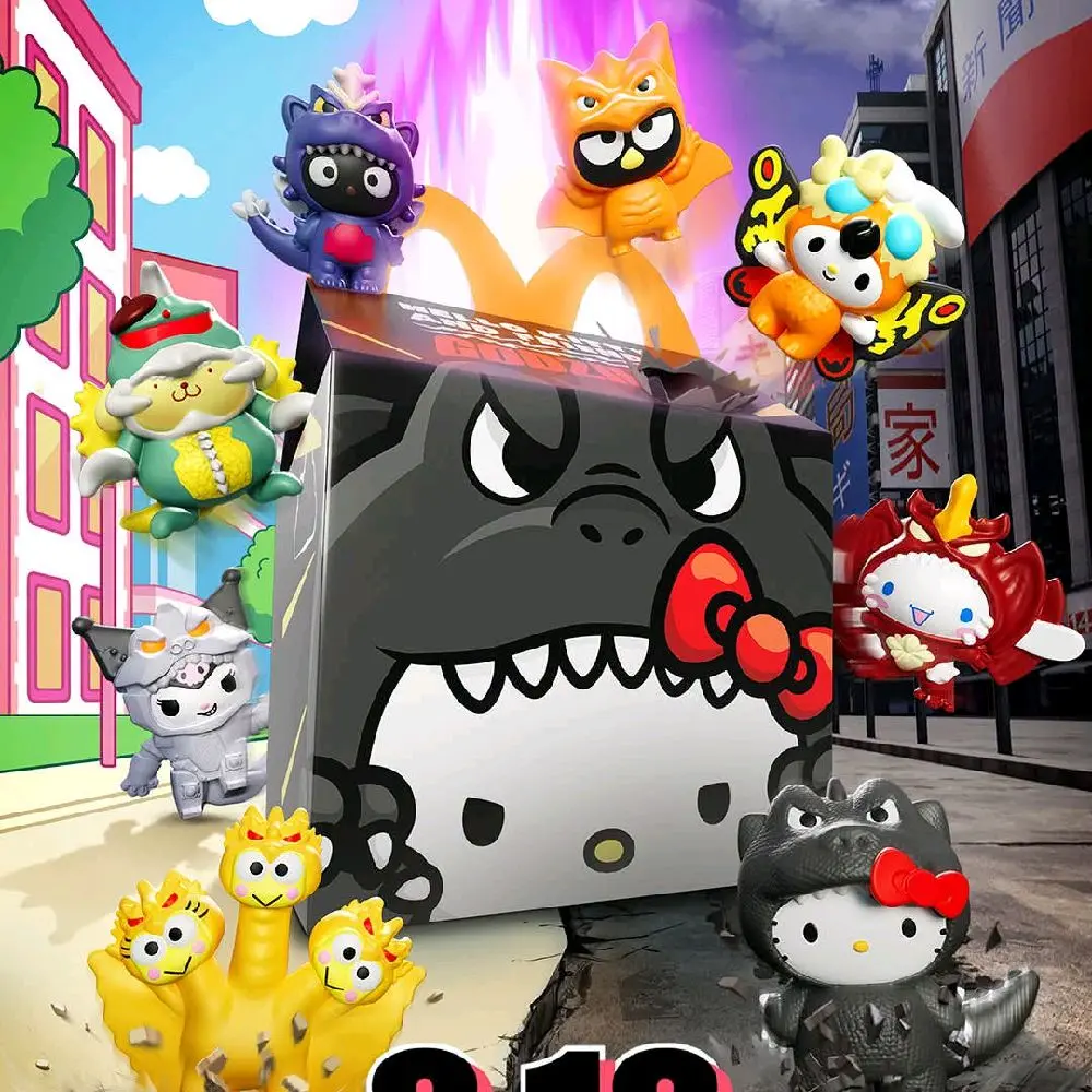 2026 McDonald’s Hello Kitty Godzilla Happy Meal Figure Set of 8 NEW Sealed