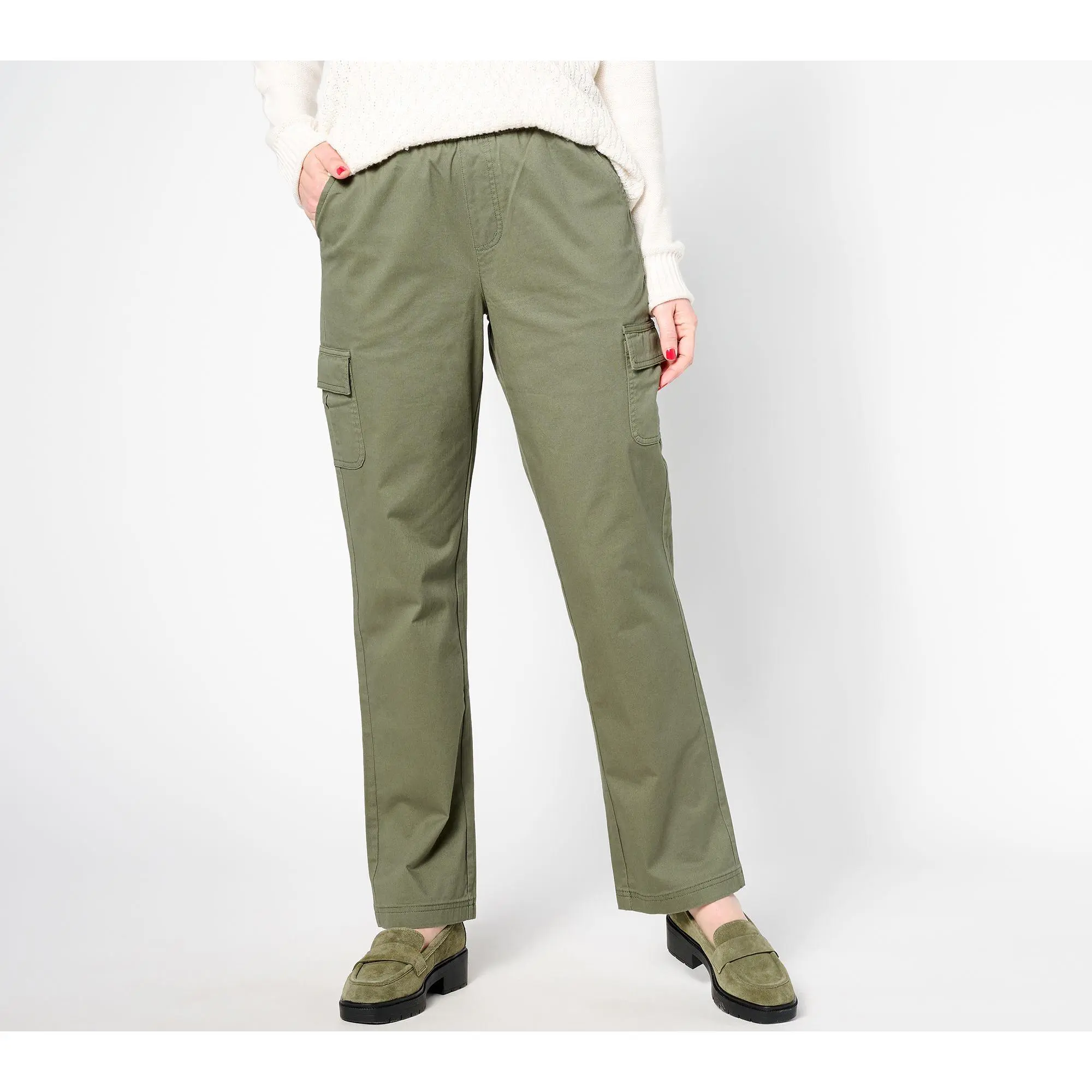 Denim & Co. Reg EasyWear Twill Pull-On Cargo Straight Leg Pants