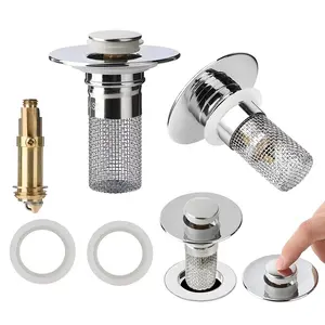 2pcs Stainless Steel Bathroom Sink Stopper Hair Catcher | Pop Up Drain Filter with Removable Filter Basket for Sink Stopper Replacement