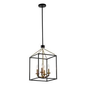 Parrot Uncle Haymarket 4-Light Indoor Matt Black and Golden Caged Chandelier Lighting