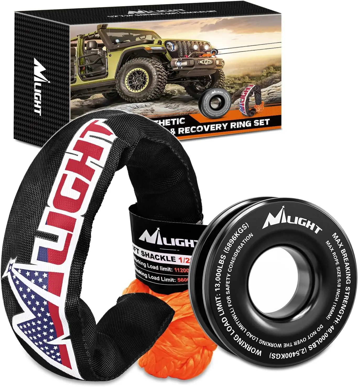 Nilight Synthetic Soft Shackle & Recovery Ring Kit - 1/2in x 24in (56000 LBS Breaking Strength), 46000 LBS MBS Snatch Ring, Truck Accessories for 4x4 Off-Road Vehicles