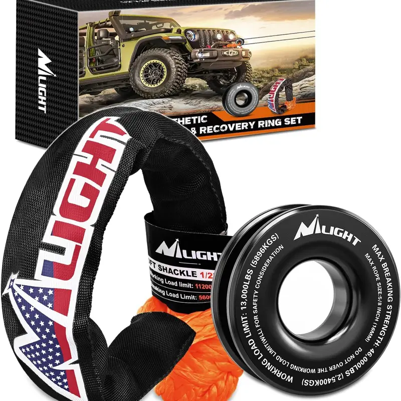 Nilight Synthetic Soft Shackle & Recovery Ring Kit - 1/2 inch x 24in (56000 LBS Breaking Strength), 46,000 lbs MBS Snatch Ring, Aviation-Grade Aluminum Alloy, Weather-Tough Easy-Setup Towing Accessory for Off-Road 4x4, SUV