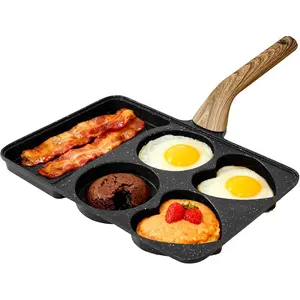 5-in-1 Divided Breakfast Frying Pan, Nonstick Heart-Shaped Egg Pan with 5 Compartments, Maifan Stone Coating Grill Pan for Eggs, Steak, Bacon, Compatible with  Stovetops & Induction
