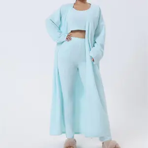 Cozy Pajama Set, 3 Piece Lounge Set, Cute Loungewear, Warm Suit Sets, Matching Set, Lounge Set, 3 Piece Pant Sets, Women Winter Dress Cotton Fabric Long Sleeve Pink
