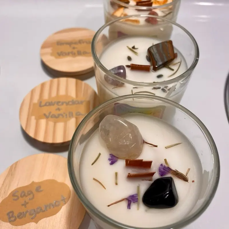 Herbal candles with crystals