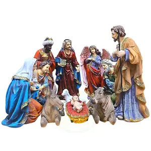 Nativity Set - Colorful Resin Figures of Baby Jesus Mary Joseph 3 Kings Shepherds & Animals for Christmas Decorations 11-Piece Set 8 Inches Tall-Set de Nacimiento De Resina Gift Religious Figurine Ornaments