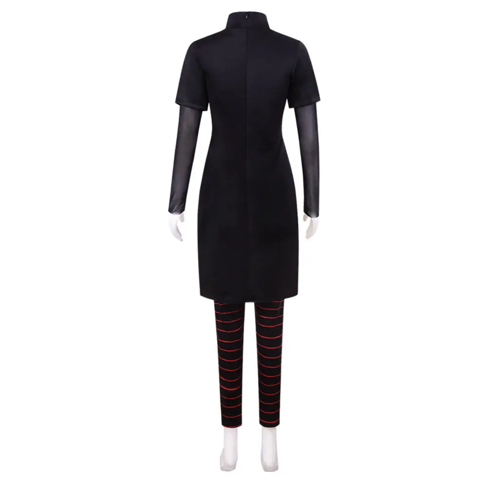 Mavis Black Dress Red Stripe Pants Black Cape Cosplay Costume Set for Comic Con