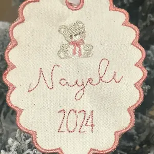 Personalized Teddy Bear Ornament with Custom Embroidery Monogram