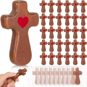 Novabright 30 Pcs Wooden Cross Fidget in Bulk Graduation Religious Crosses My Heart Gift Pocket Encouragement Relief Stress Crosses for Fidget Christian Religious Church Gifts (Red)