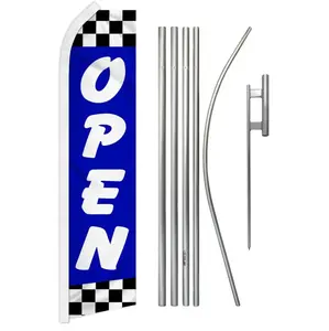 Checkered-Plaid Polyester Fabric Super Flag Kit, 11.5x2.5 ft Open Design Banner with Curved Sleeve & Wind-Resistant Steel-Aluminium Pole, Outdoor Festive Home Supply Backdrop