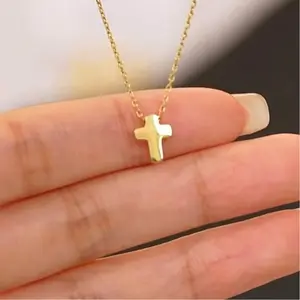 Elegant Delicate Tiny Gold Cross Necklace 16.5" + 2.3" Extension Stainless Steel Waterproof Unisex Jewelry Gift for Everyday Wear