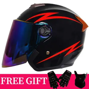 Unisex Three-Quarter Electric Bicycle Helmet Dual Visor Windproof Safety Riding Helmet With Gloves And Full Face Shield Breathable Shockproof Helmet For Scooter Motorcycle Commute Outdoor Travel