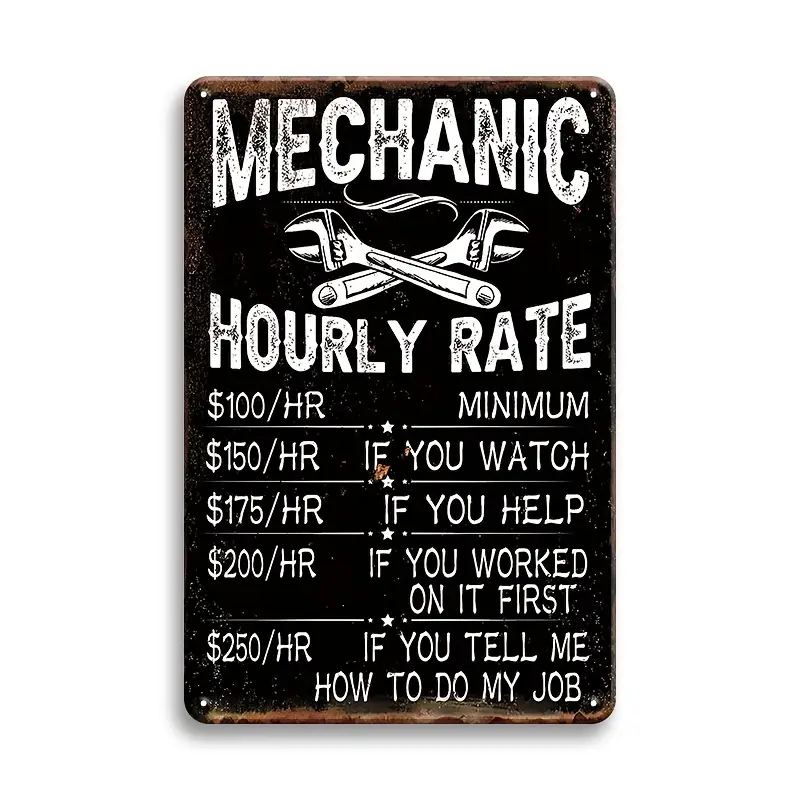Garage Decor - Mechanic Hourly Rate Garage Car Signs Decor, Mechanics Automotive Man Cave Bar Vintage Man Cave Car Funny Retro Plaque - Gift for Fathe
