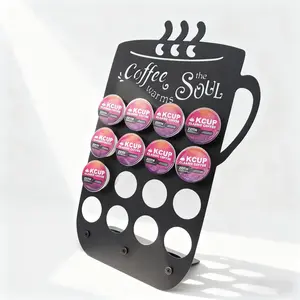 Metal K Cups Coffee Pod Holder, 19 Pods Holder Display,Coffee Bar Organizer, Coffee Station Accessories for Home ,Kitchen,Office or Workspace, Black frosted Capsule Storage | Stylish Lettering Decor (Coffee Warms Soul)