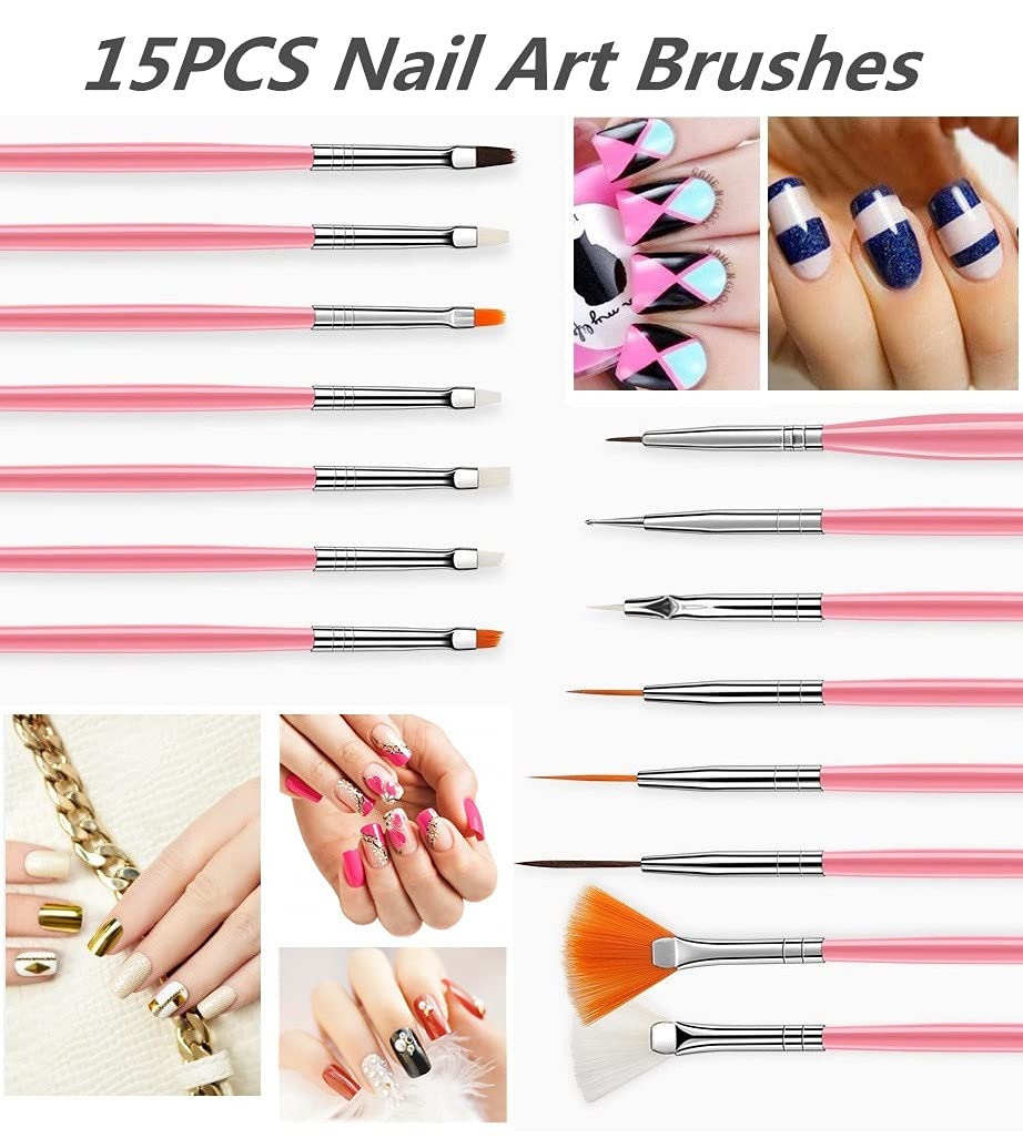 20PCS Nail Art Design Tools, 15PCS Painting Brushes Set with 5PCS Dotting Pens