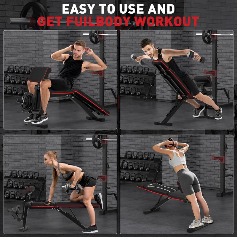 Foldable Weight Bench, 880lbs Weight Capacity , Weight Plate Not Included, Workout Bench Press for Home Gym, Banco Para Hacer Ejercicio Incline Decline Sit up Workout Equipment, Leg Extension and Preacher Pad for Full Body Strength Training