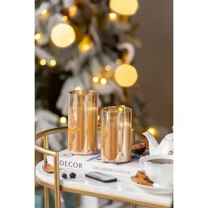 S/2 Rechargeable LED Candles in Amber Glass with Remote and USB Charger  L:D3x6" S:D3x5" On-Site