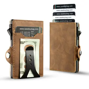 CaseKeyBag Mens Minimalist Wallet 7-10 Cards RFID Blocking Smart Wallet with ID Window Ultra-Slim Vegan Leather Travel Accessory Gift for Men Christmas gifts