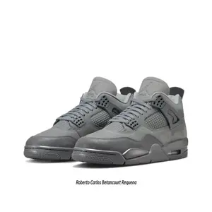 Grey Suede and Mesh Panel Mid-Top Retro Basketball Shoes