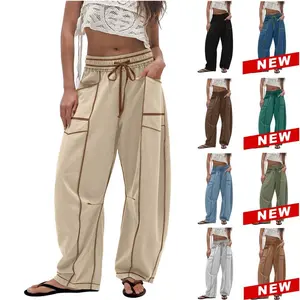 [LTO]Women'S Barrel Sweatpants High Waisted Wide Leg Pants Drawstring Athletic Baggy Pants Lounge Sweats Colorblock Soft Fabric Comfortable Fit True To Size Vogue Design Basic Comfy Minimalist Smocked Style Bottom Trouser Joggers With