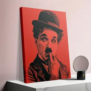 2D Flat, 2D Flat 1 Piece Framed Canvas Art - Vintage Charlie Chaplin Portrait Poster, Classic Icon, Christmas, Wooden Frame, High-Quality Canvas Print, Ideal for Home Decoration and Souvenirs| Vintage Portrait| High quality canvas, theater decoration, 2D