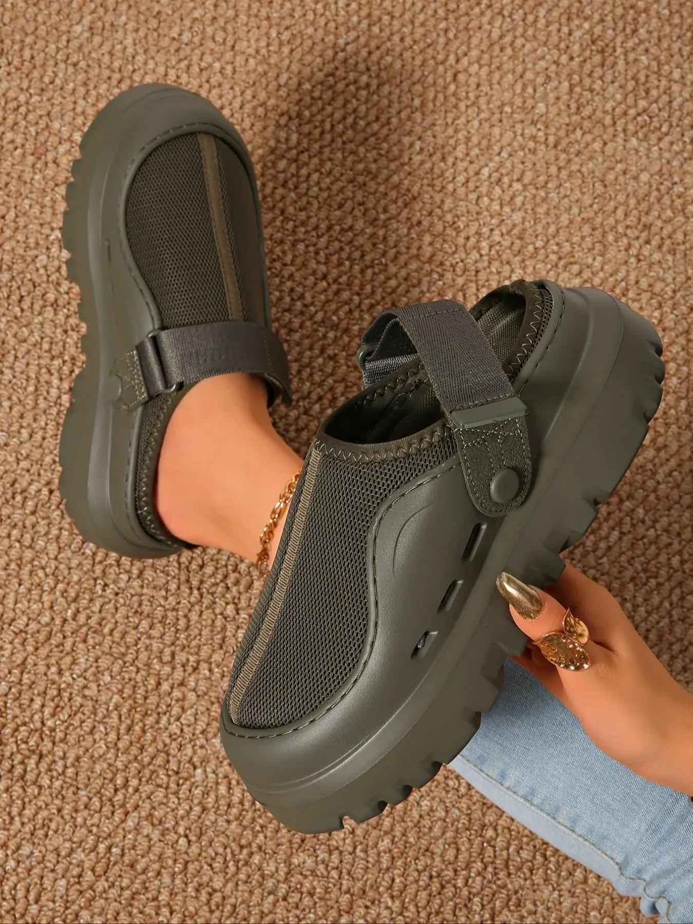 Mule Slip-On Half-Slipper, Spring & Fall New Style, Couple Mesh Breathable Two-Way Slippers, Lightweight Thick Sole, Elevating Feature Casual Shoes, Shoes Mules
