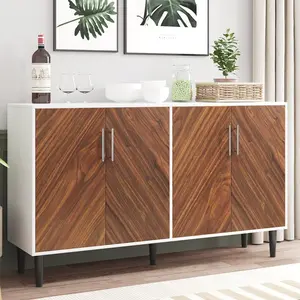 [Spotlight Day] HOMBCK Sideboard Buffet Cabinet, Mid-Century Modern White/Black Sideboard Storage Cabinet, Sideboard and Buffet for Living Room