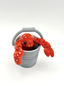 Mini Lobster with Bucket Cute Lobster | Poseable Ocean Collectible Articulated Animals Fidgets