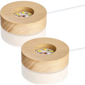 LED Display Stand for 3D Crystal Glass Art, Wooden Lamp Base for Crystals