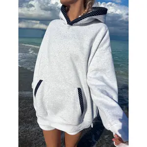 Pearl Grey Navy Blue Polka Dot Hoodie