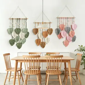 Macrame Wall Hanging Boho Style, Handmade Fringe Leaf Tapestry, Fiber Art Background Decor, Wall Decoration, Home Accessories